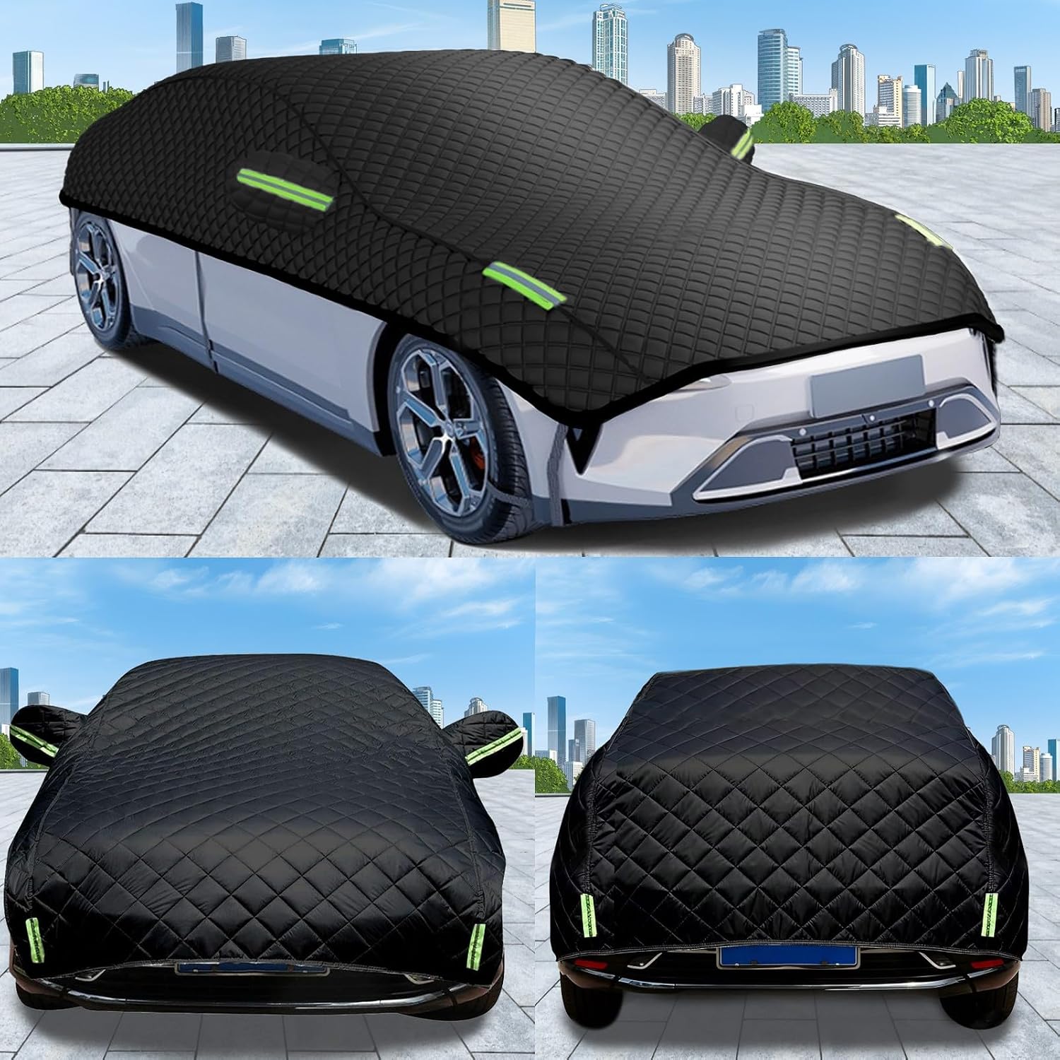 Wl608 Защита от града, Автомобильный чехол, Совместимый с Fiat 500C, Октябрь 2019 г., Покрытие для половины кузова, 5 слоев, Плотный, устойчивый к граду, Защита от любых погодных условий, Пылезащитный, Солнцезащитный, Подходит для всех сезонов, фото 7
