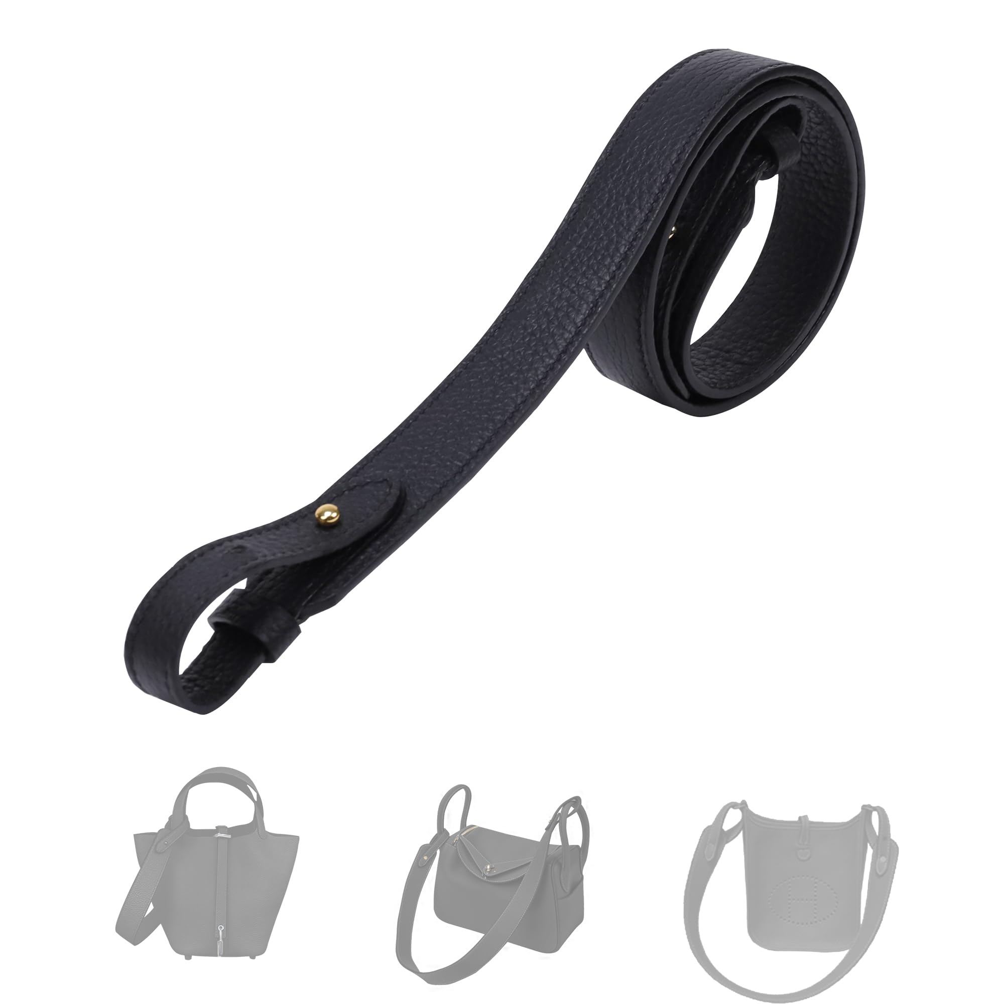 DGAZ Compatible with Picotin/Lindy/Evelyne Replacement Shoulder Belt, Shoulder Strap, DIY Strap (Black, 1.5 x 27.6 inches (3.7 x 70 cm), Gold) Black/Black [Gold Studs] 3.7cm*70cm