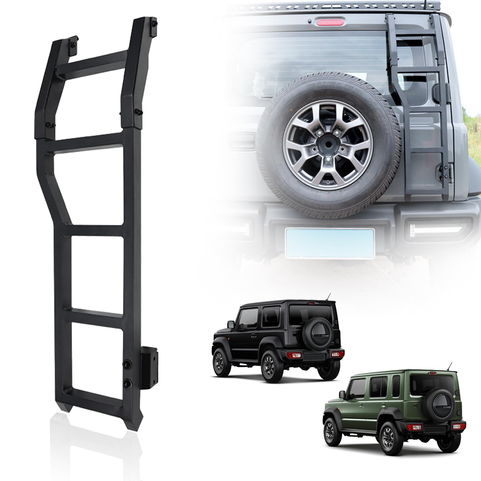 Jimny Rear Ladder, Aluminum Ladder, Tail Gate Ladder, Suzuki Jimny (JB64-JB74), 2019-2024, Black, Jimny Tailgate Step, Right Side, No Modification Required, Aluminum, Vehicle Roof Rack, Suzuki