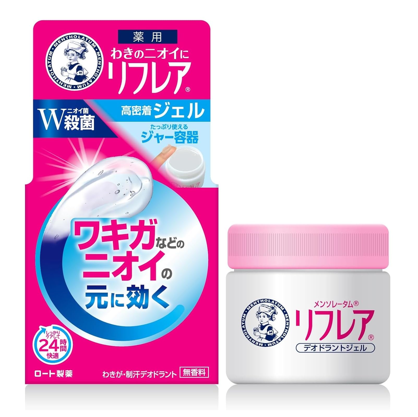 Refrea Mentholatum Deodorant Body Gel, 1.7 oz (48 g), Deodorant, High-Adhesion Gail, Jar Type, Effective Against Odor-Causing Bacteria Such as Body Odor, Fragrance-Free, Dual Antibacterial Active 48g Gel 48g (jar type)