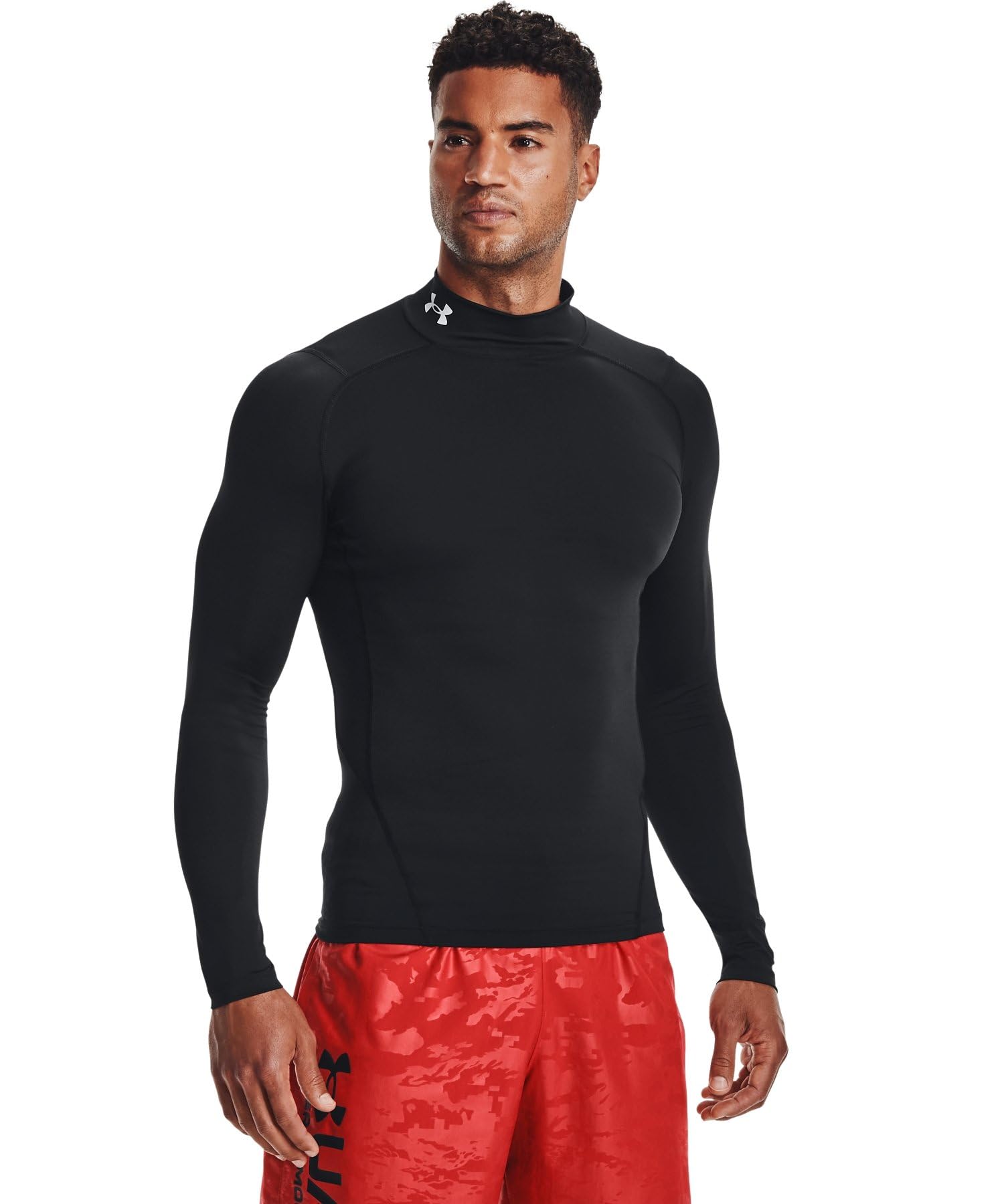 Under Armour ベースレイヤーUAヒートギアアーマー コンプレッション ロングスリーブ モック シャツメンズ L ブラックホワイト