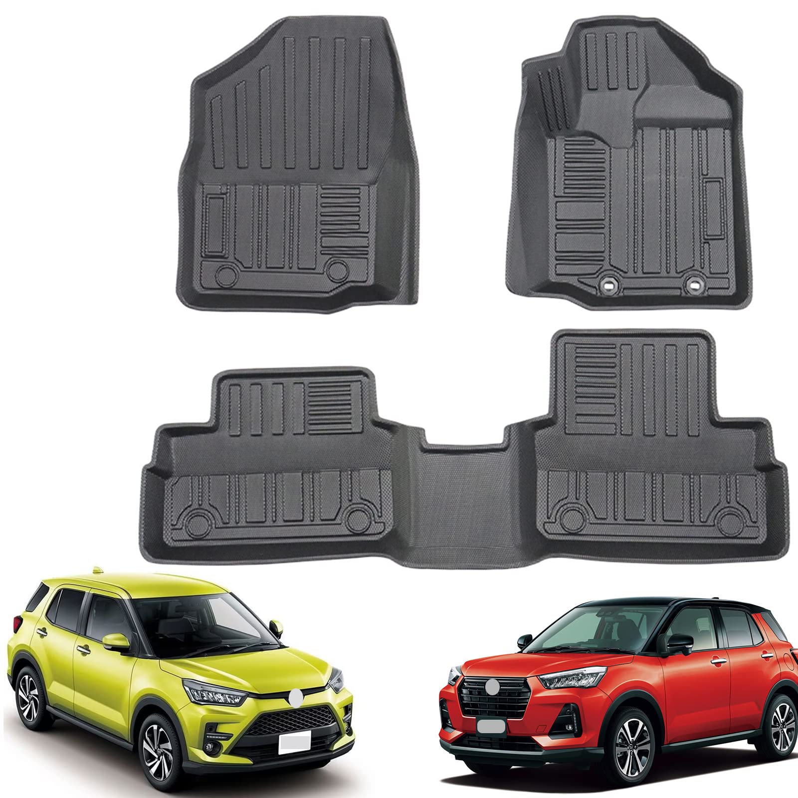 トヨタ との互換性あり ライズ RAIZE/ダイハツ ロッキー ROCKY 3Dフロアマット 3Dカーマット 車専用 フロアマット 立体カーマット TPE材質 耐汚れ 抗菌効果 防水 滑り防止 保護パーツ カー用品（3PCS） 互換ライズ/ダイハツロッキー