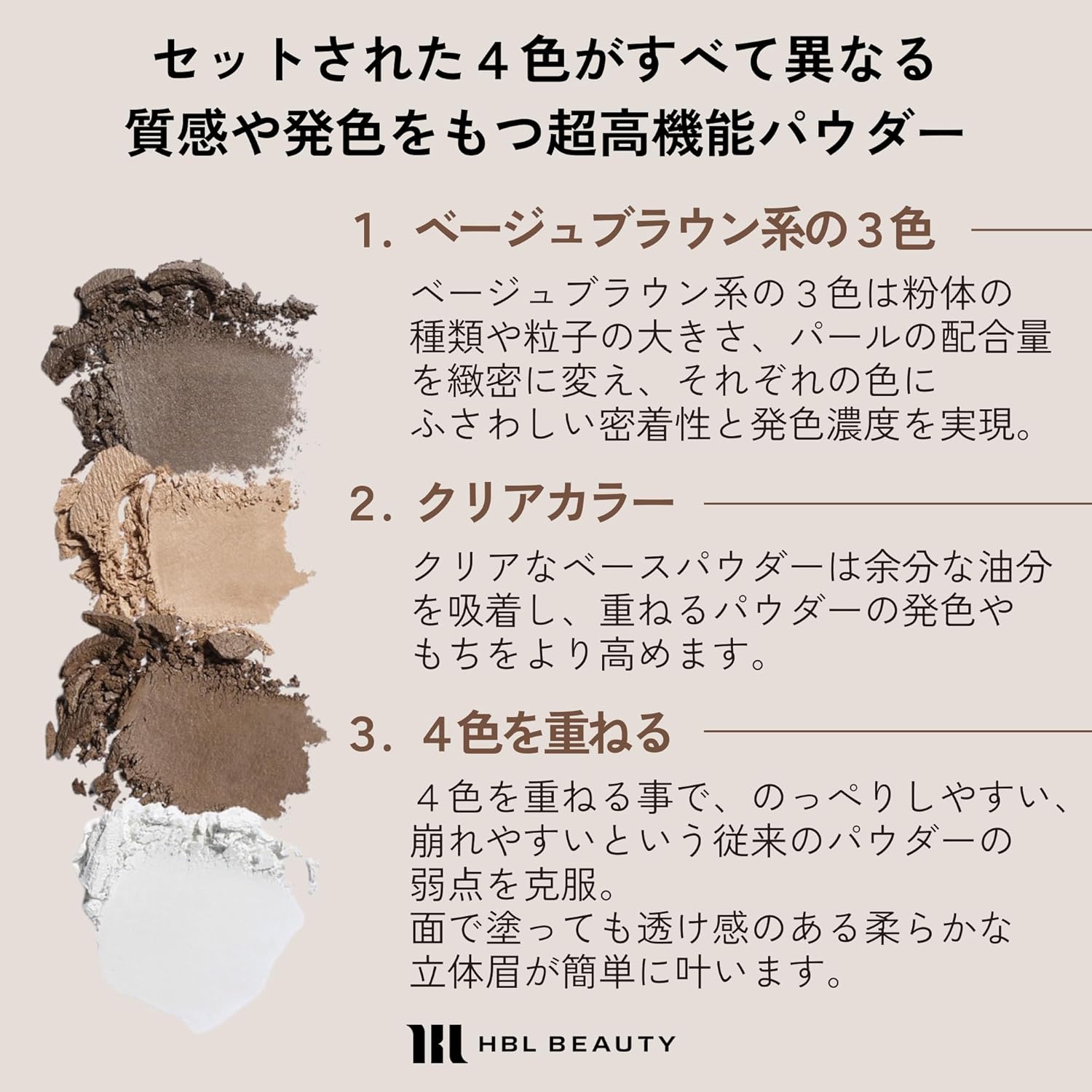 Пудра для бровей HBL BEAUTY 4D 3,3 г с кисточкой для бровей и ресниц 4 цвета Бежево-коричневый Натуральный пушистый полированный салон Профессиональный Спецификация Дамы и мужчины, фото 3