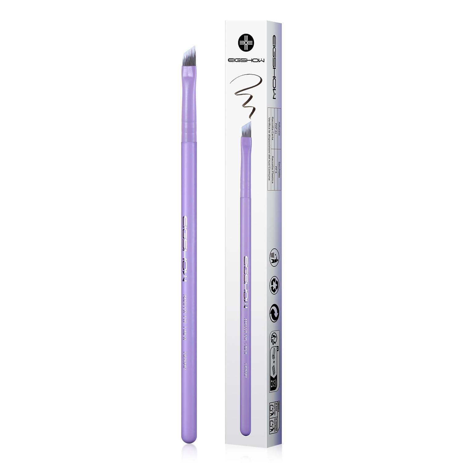 EIGSHOW Eyeliner Brush with Silver Ions - Ultra-Fine Makeup Brush, Cosmetic Brush for Eye Makeup, Eyebrows, High-Quality Fiber Bristles, Soft, Easy to Draw, Wooden Handle, Purple (E835MP)