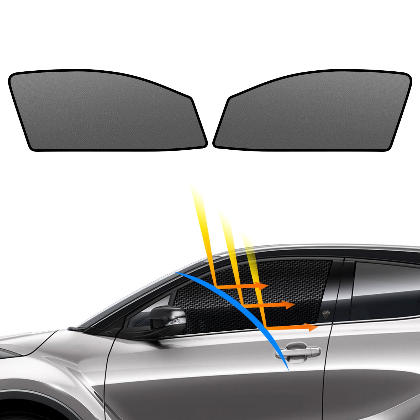 Blueseatec Blackout Mesh Curtain Car Sun Shade for Side Windows, Driver Seat, Passenger Seat, Sunshade, 2 Panels, Toyota C-HR 10 Series, 50 Series, December 2016 - Current Models Toyota C-HR NGX10 / NGX50 / ZYX11