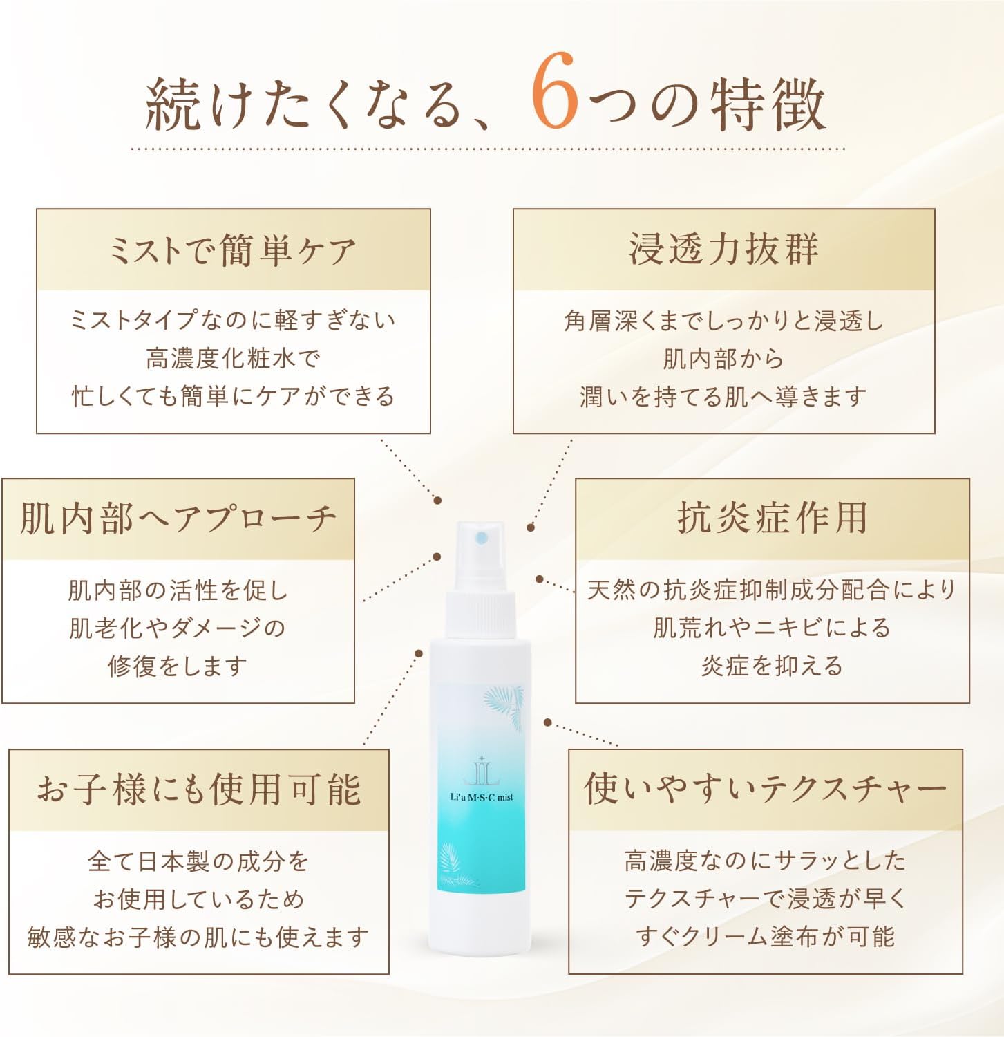Описание Интенсивно увлажняющий лосьон Li’a beauty M, S, C Mist предназначен для ухода за кожей. Средство помогает успокоить кожу и сгладить её неровности. Способствует профилактике акне, борьбе с сухостью и признаками старения. Преимущества - интенсивное увлажнение кожи - успокаивающее действие - сглаживание неровностей кожи - профилактика акне - борьба с сухостью - уход против признаков старения Комплектация - лосьон Li’a beauty M, S, C Mist, 120 мл, фото 5