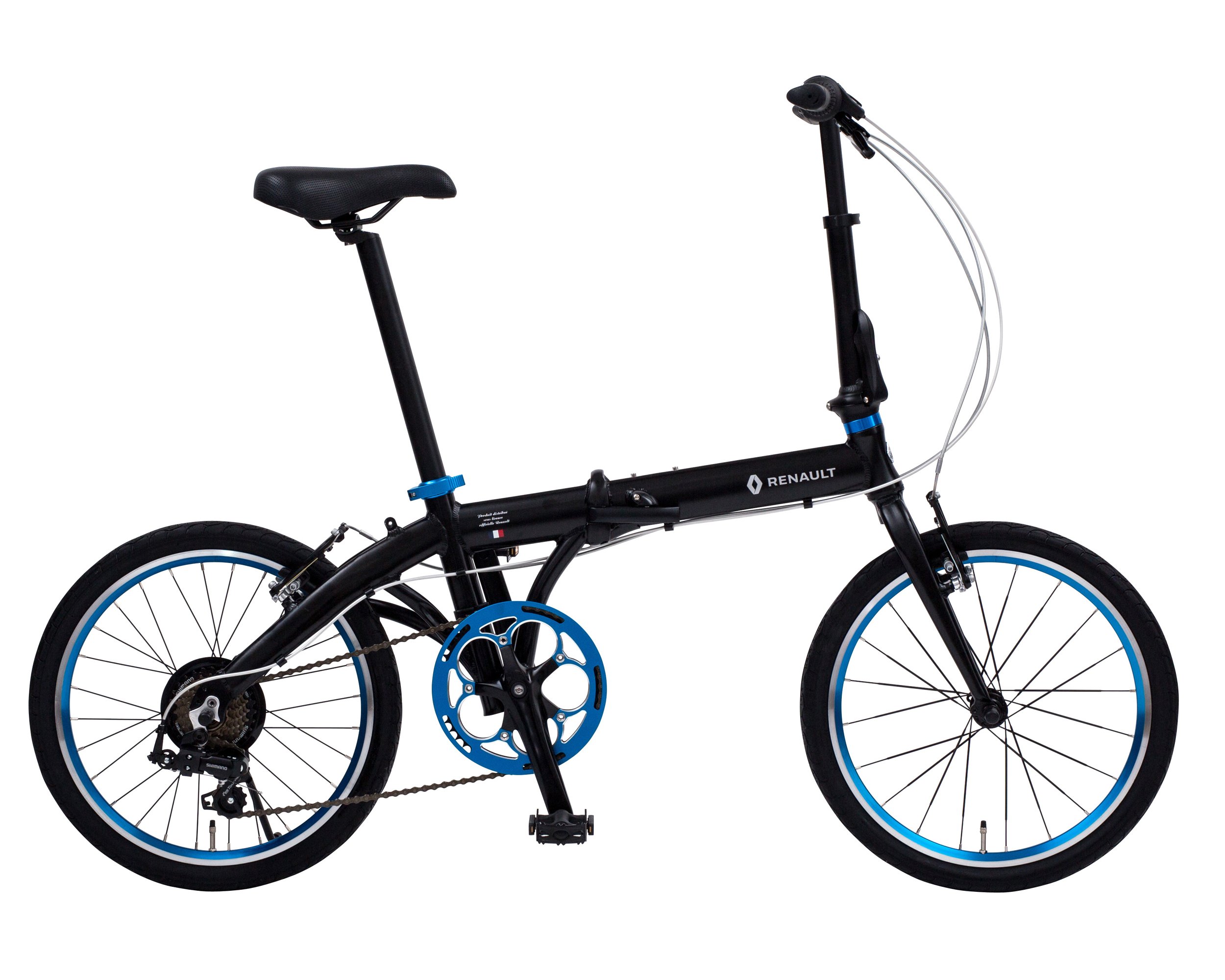RENAULT LIGHT10 AL-FDB207 Lightweight Aluminum Frame 20-Inch Shimano 7-Speed Shift Folding Bicycle with Large Crank 52T, 10.8kg 11280 Black