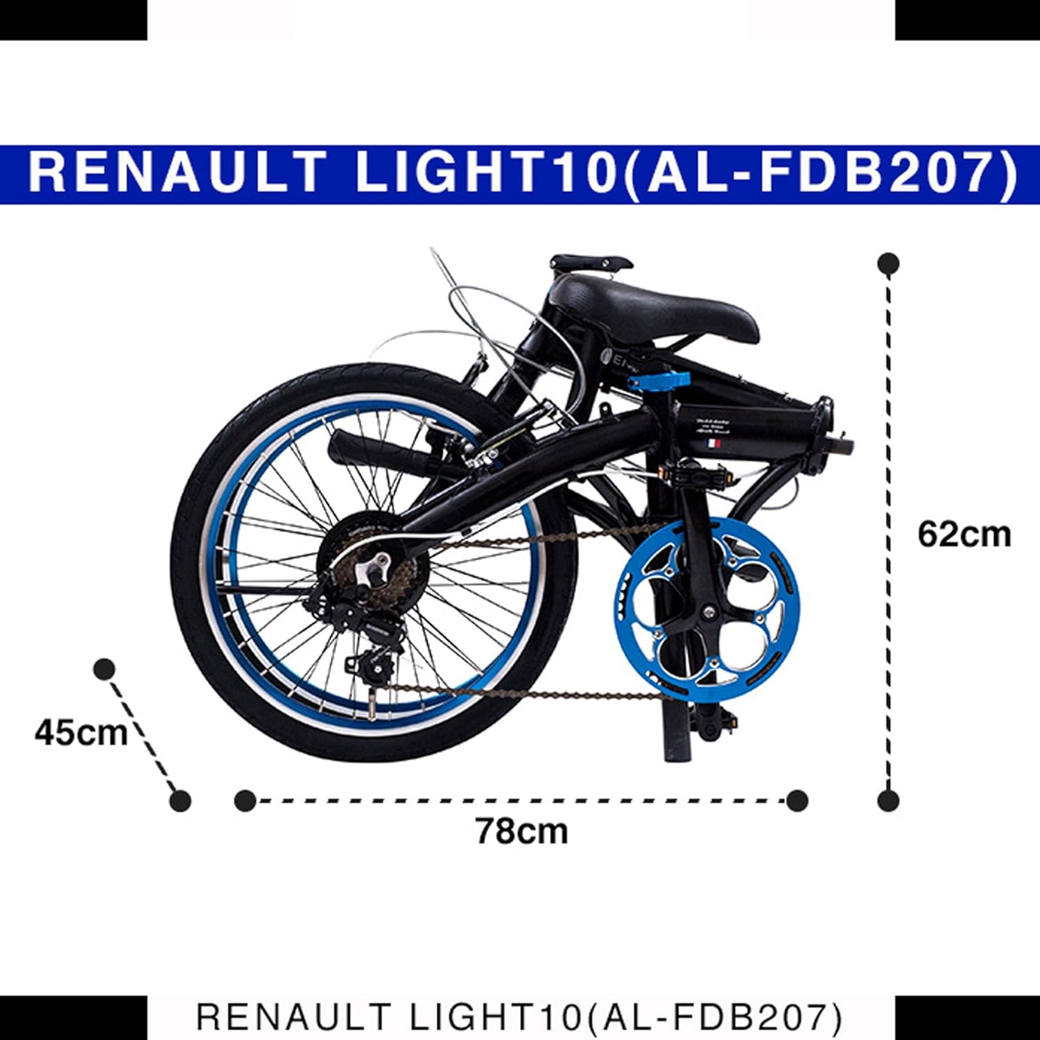 RENAULT LIGHT10 AL-FDB207 Легкий алюминиевый велосипед на 20-дюймовой раме Shimano с 7-ступенчатой коробкой передач и большим кривошипом 52T, 10,8 кг 11280 Черный, фото 3