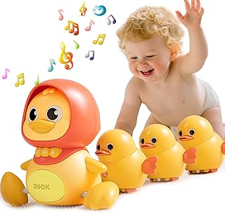 JUYEE おもちゃ アヒル親子4羽セット 知育玩具 3歳 誕生日プレゼント 男の子 女の子 人気 音楽 ライト付き (イエロー（ママ1羽+子3羽）)