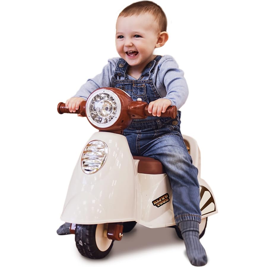 Riding Toy Retro Scooter Bike Ride Toy Push Vehicle Indoor Toy (Ivory)