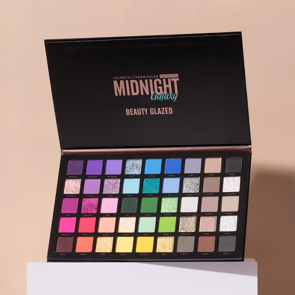 Палитра матовых и блестящих теней для век Midnight Galaxy из 45 цветов, Палитра теней для век красочных и ярких цветов, Гладкая растушевка и мерцание для ежедневного и сценического макияжа глаз, фото 3