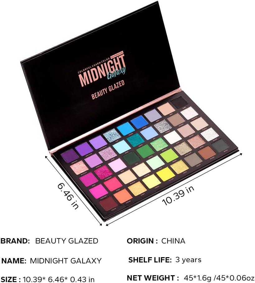 Палитра матовых и блестящих теней для век Midnight Galaxy из 45 цветов, Палитра теней для век красочных и ярких цветов, Гладкая растушевка и мерцание для ежедневного и сценического макияжа глаз, фото 8