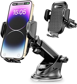 Topmake スマホホルダー 車 車載ホルダー ゲルサクションカップ/クリップ 2in1 携帯ホルダー 車 エアコン吹き出し口 360度回転 伸縮アーム 幅52mm〜95mmの携帯電話に適しています 日本語マニュアル付き（黒）