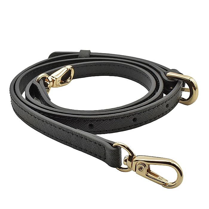L'PIERRE Shoulder Strap Belt 12mm Width Genuine Leather Adjustable Length Cowhide Leather Bag Pouch Stitch Leather Diagonal Crossbody Single Item 2. Saffiano black/gold metal fittings