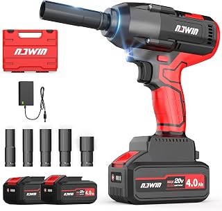 NAWIN 20V 充電式インパクトレンチ 600N・m 超高出力 ブラシレスモーター搭載 4.0Ahバッテリー2個付き 車両整備/建設現場用 無段階変速 LED照明 PSE認証済み プロ用電動工具(600N・業務用)