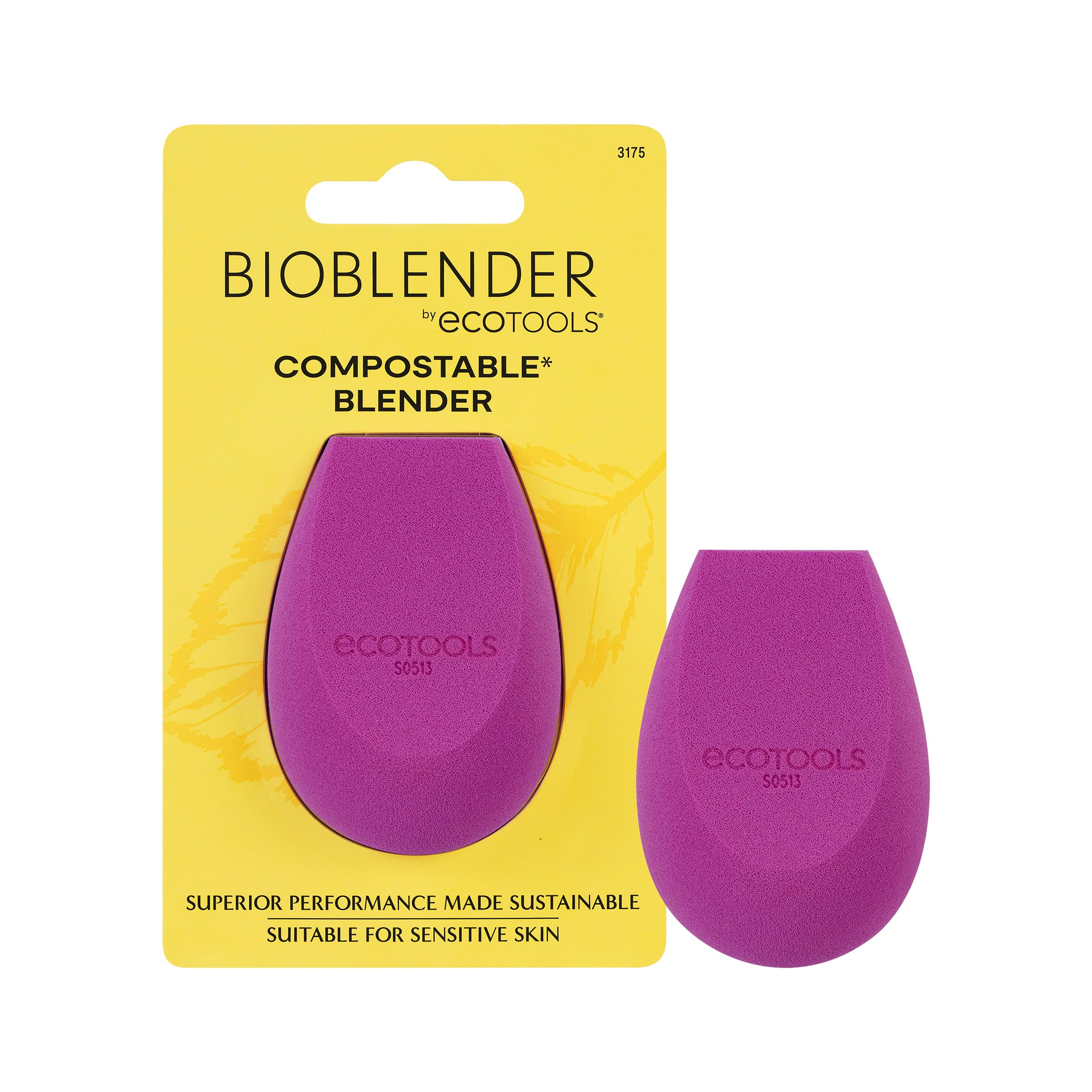 EcoTools Bioblender Makeup Sponge, Compostable Makeup Blender for Liquid & Cream Foundation, Sustainable, Seamless Application, Eco-Friendly Beauty Sponge, Cruelty Free & Latex Free, 1 Piece