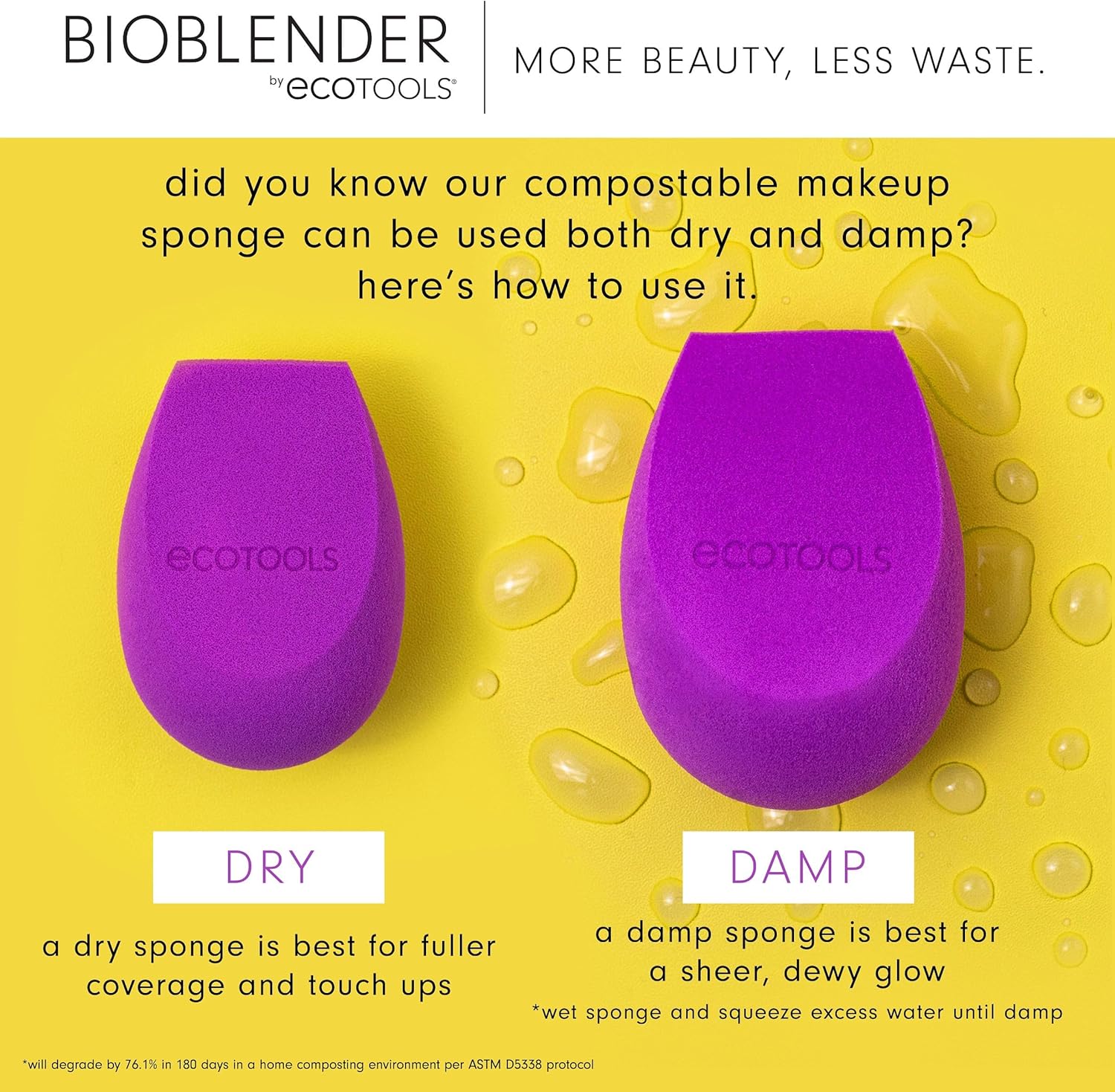 Губка для макияжа EcoTools Bioblender, Биоразлагаемый блендер для макияжа, для жидких и кремовых тональных средств, Устойчивое, бесшовное нанесение, Экологически чистый спонж для красоты, не содержит вредных веществ и латекса, 1 шт, фото 4