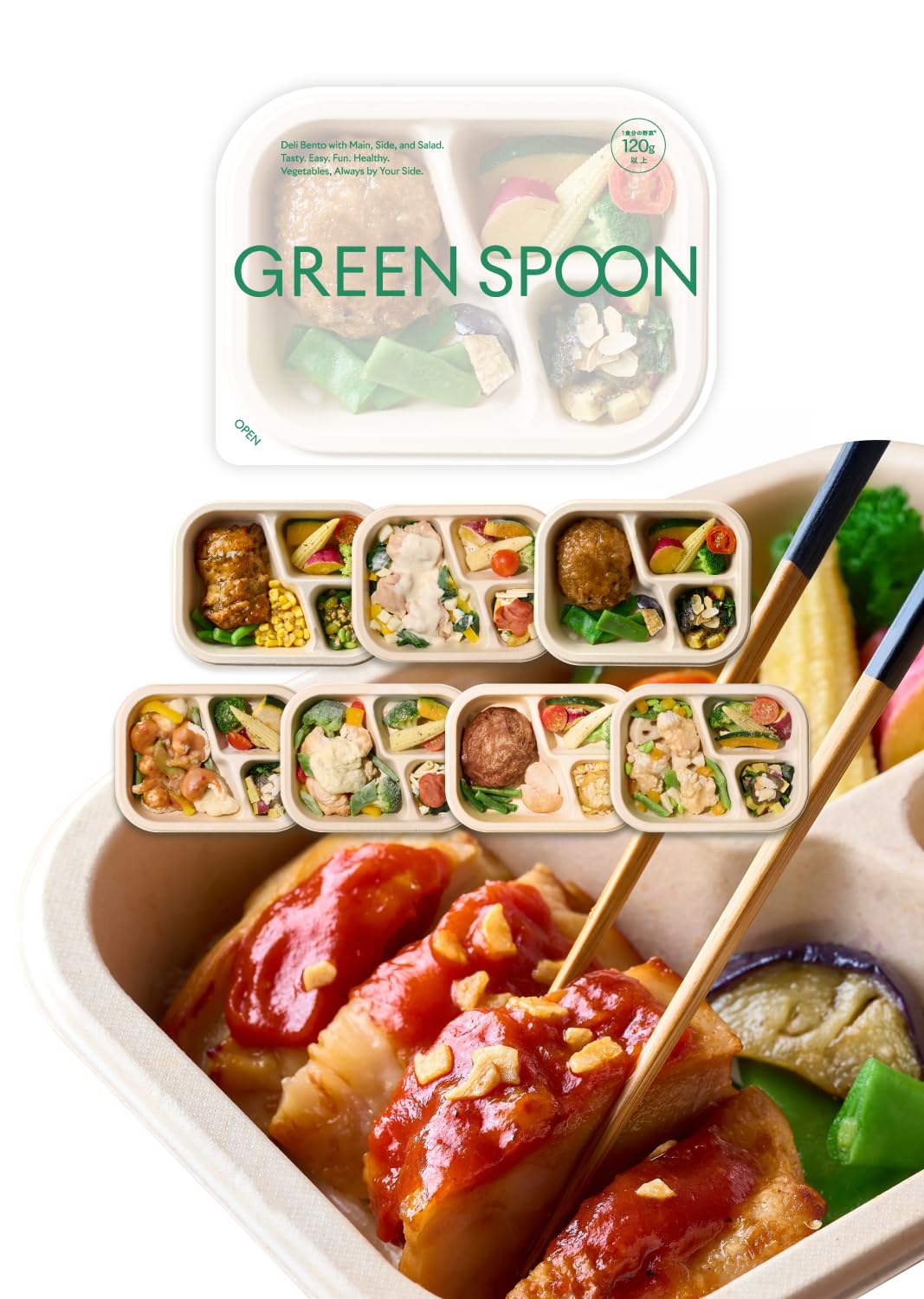 Deli Bento Green Spoon, Protein Set, 7 Servings, Low Sugar Protein, 1 Serving Vegetables, Diet, Frozen Bento 7食