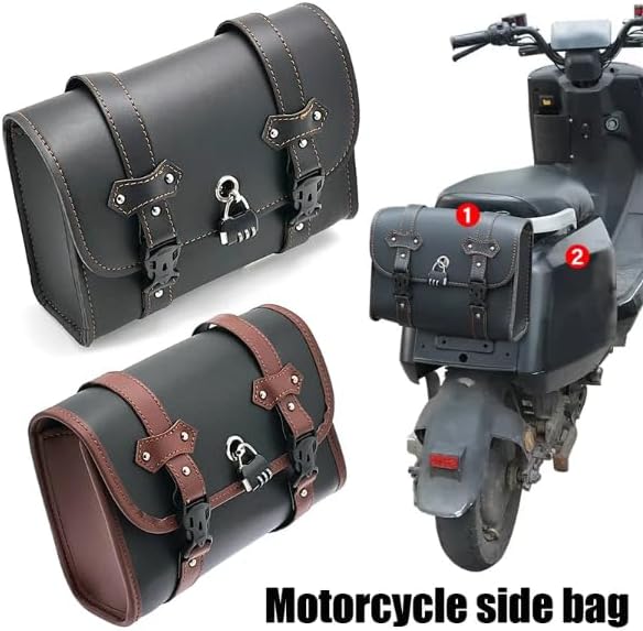 Сумка для хранения инструментов Samkos Bike Mini Type из искусственной кожи с заклепками, простая установка, чехол для аксессуаров для мотоцикла, сумка для инструментов общего назначения, водонепроницаемая / (Коричневый E), фото 6