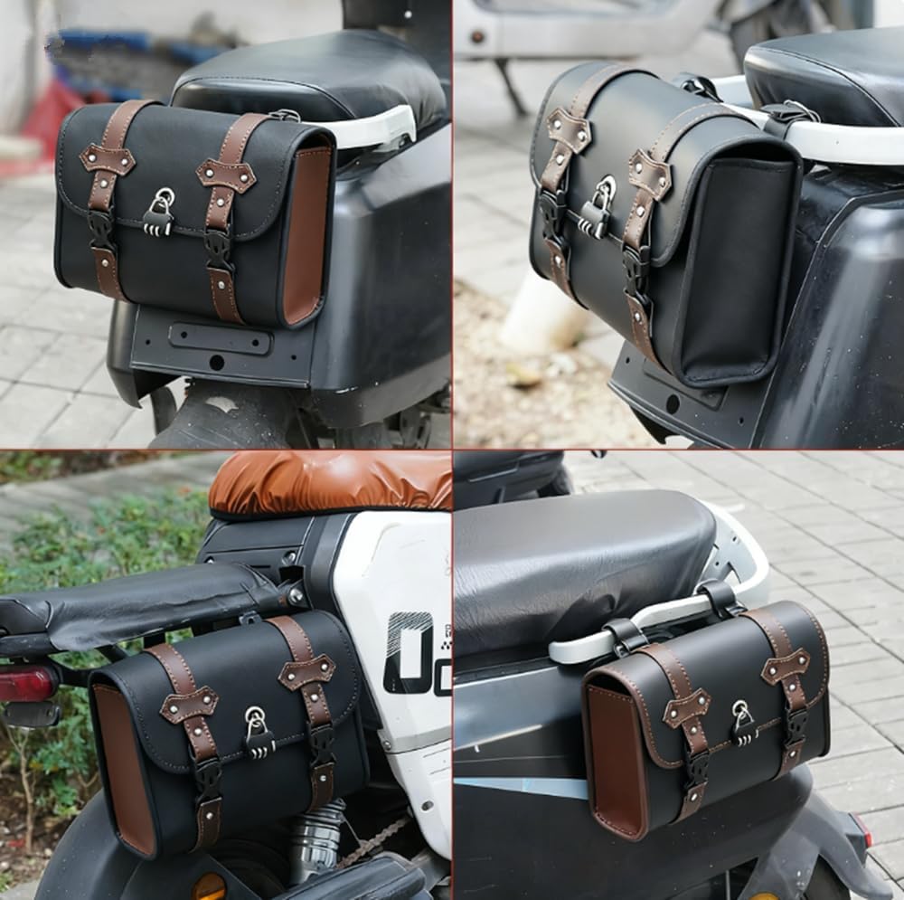 Сумка для хранения инструментов Samkos Bike Mini Type из искусственной кожи с заклепками, простая установка, чехол для аксессуаров для мотоцикла, сумка для инструментов общего назначения, водонепроницаемая / (Коричневый E), фото 7