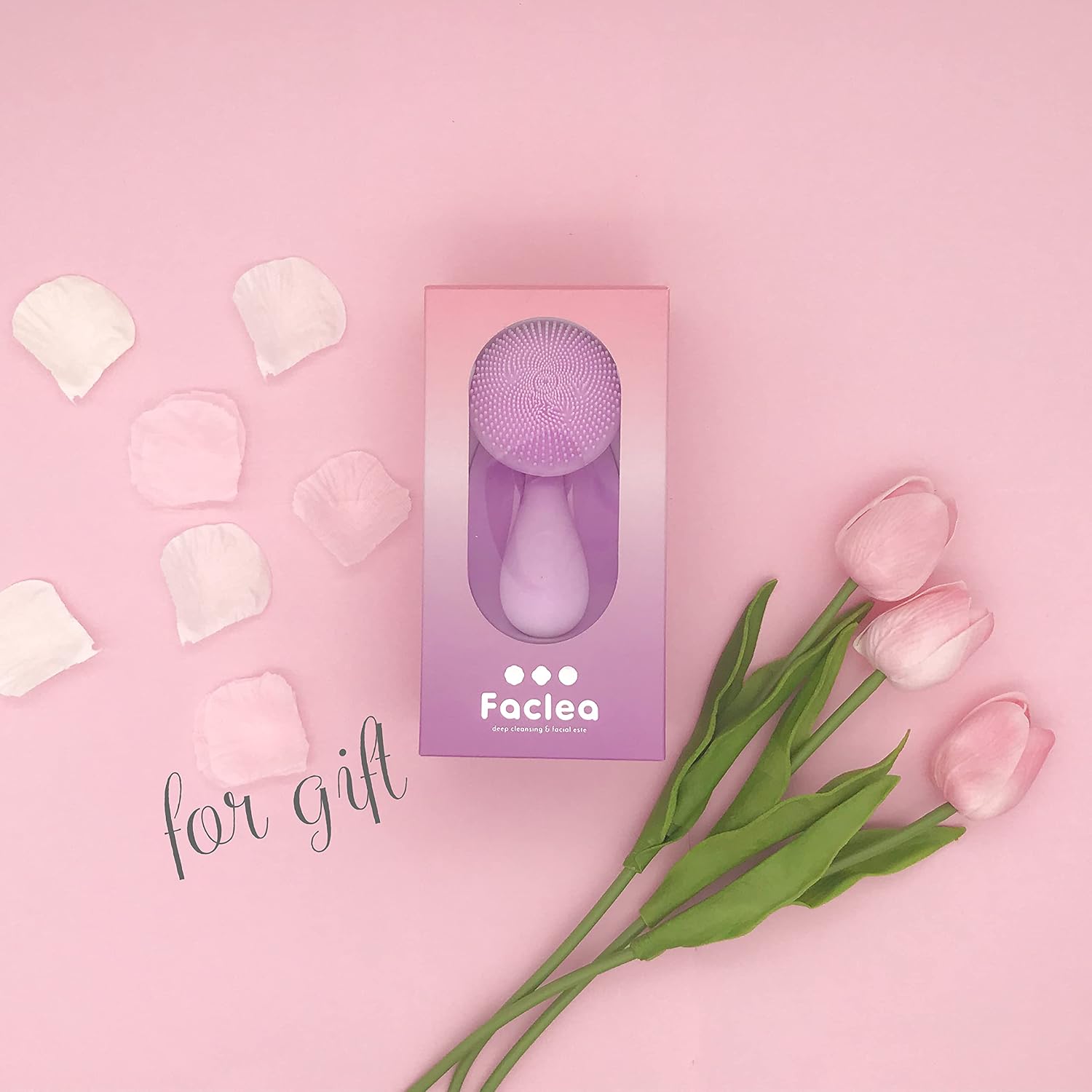 Очистите поры. Calos Beauty Technology, Электрическая щетка для чистки лица Faclea, звуковая, магнитная, Водонепроницаемая, из растительного силикона, приятная для кожи (пастельно-фиолетовая), Фиолетовая, приблизительно 110 мм × 53 мм × 43 мм, фото 6