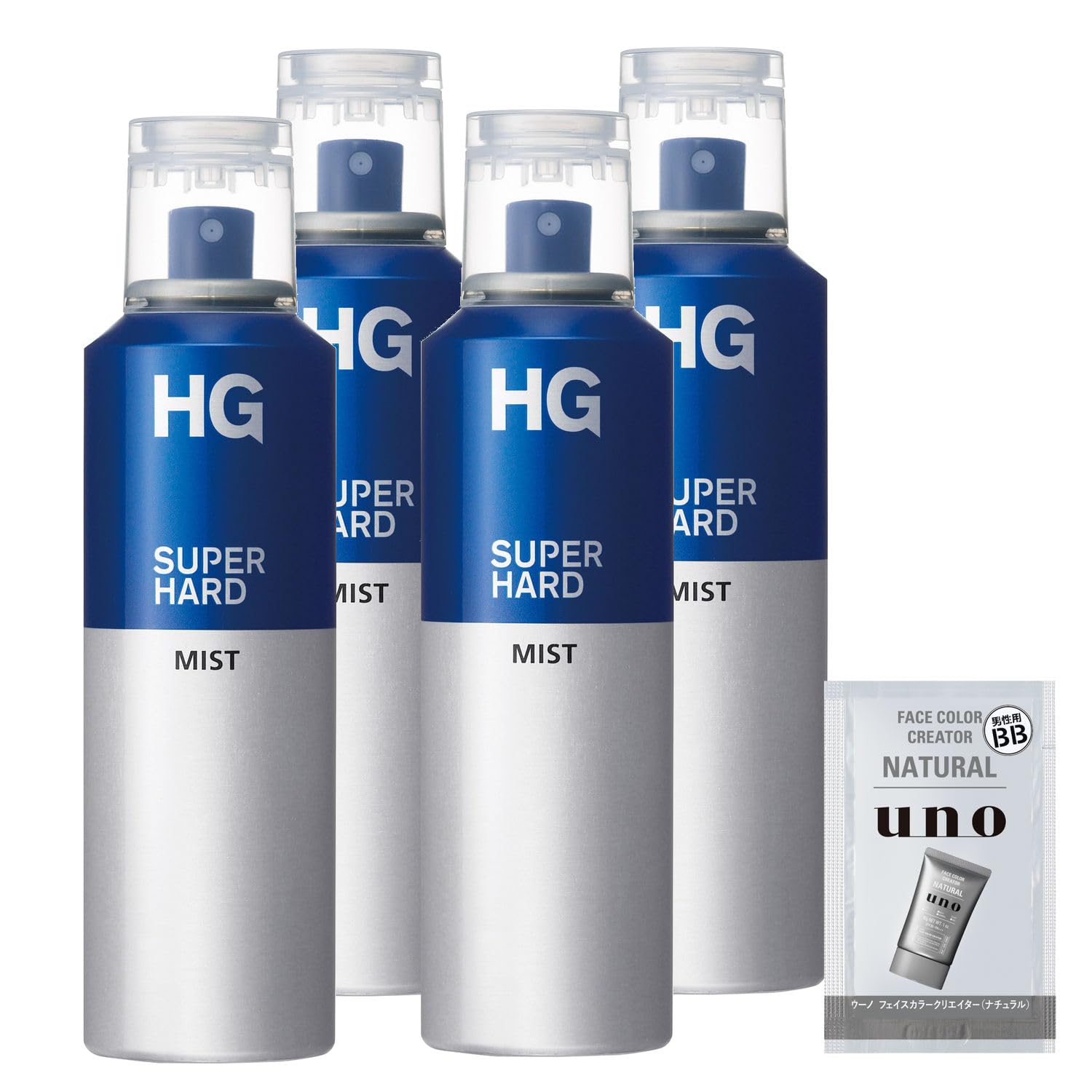 HG Super Hard Mist, 5.3 oz (150 g) x 4 Piece Set + Sampler, Hair Styling, Strong Keep, Men's