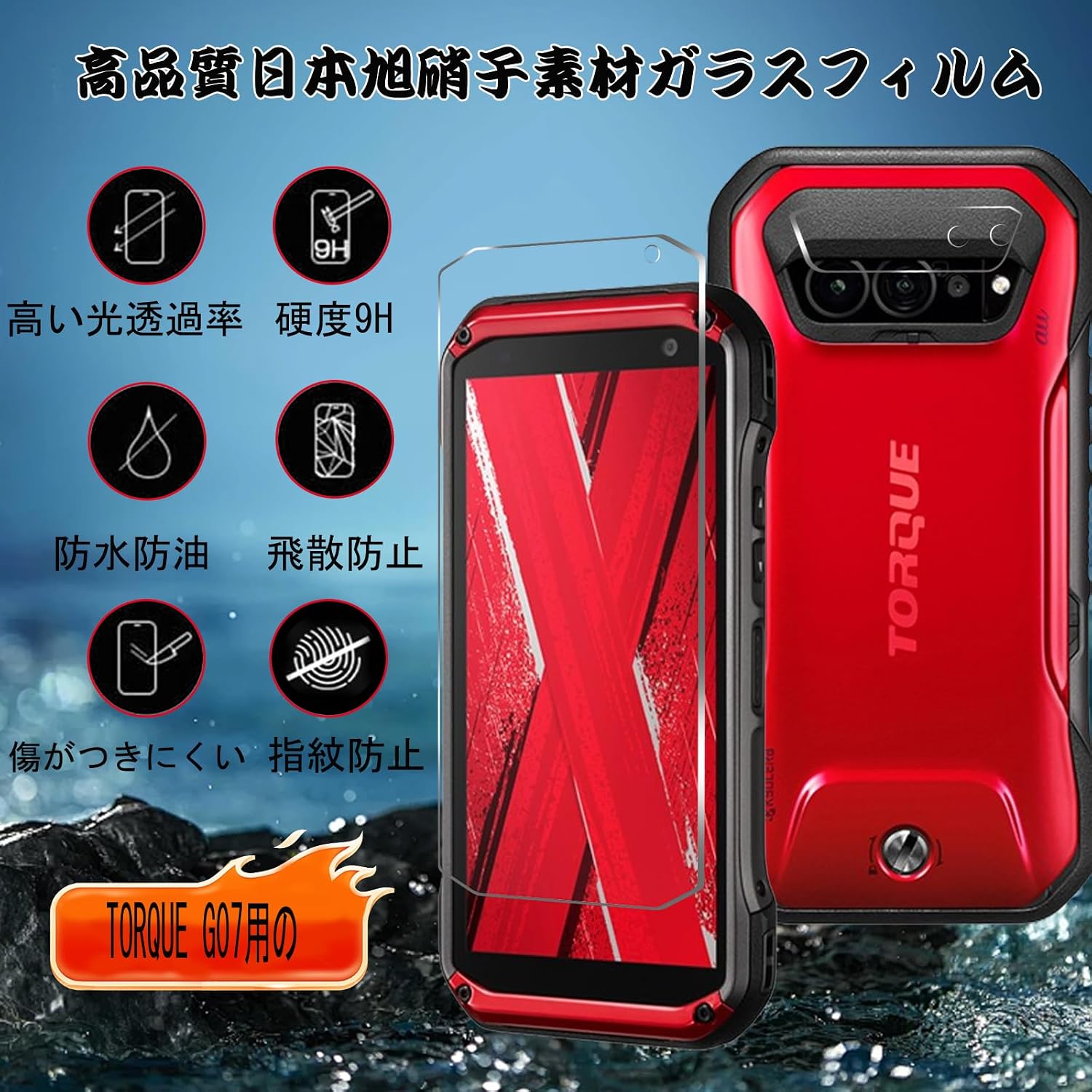 Защитная пленка TORQUE G07 (2 шт.) + Пленка для фотоаппарата (2 шт.) Пленка TORQUE G07 Наносится в одно касание / Корпус из стеклянной пленки без пузырьков KYG06 / Без помех / Твердость 9H / Небьющаяся пленка для TORQUE G07, фото 3