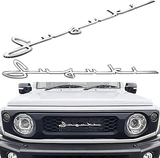 ジムニー シエラ ノマド スズキ車用 タイプ20/CR Suzuki 筆記体 レトロ調 エンブレム 客注品 クローム メッキ ABS樹脂製 強力 両面テープ付 クラシック スタイル 横347×縦42×厚さ4.7(ｍｍ) (●Suzuki【クロームメッキ】筆記体)