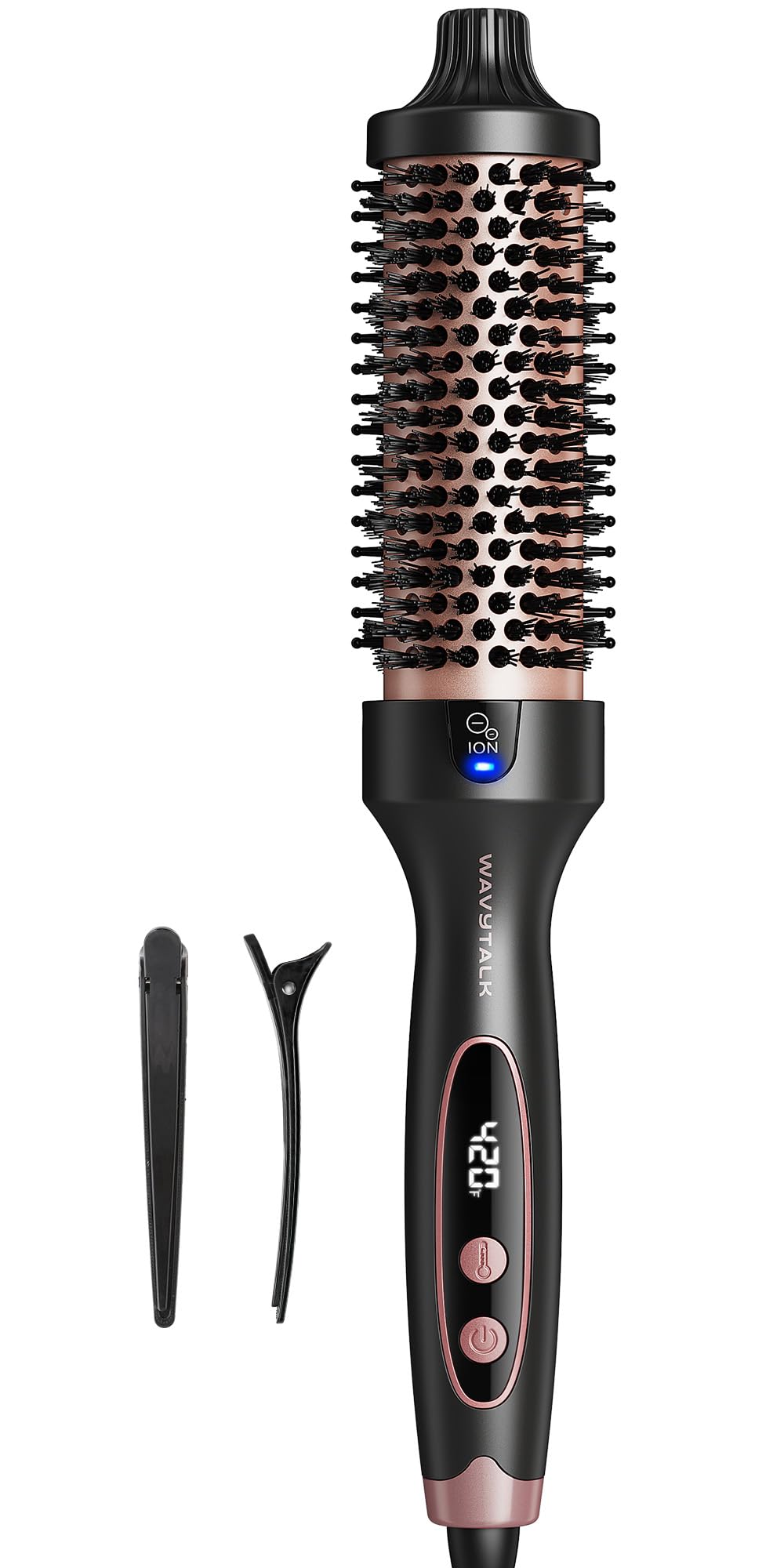 Wavytalk Roll Brush Iron 38mm Glossy Blow Finish Tourmaline Ceramic Negative Ion Thermal Brush, Low Damage, 5 Temperature Regulation (Rose Gold)