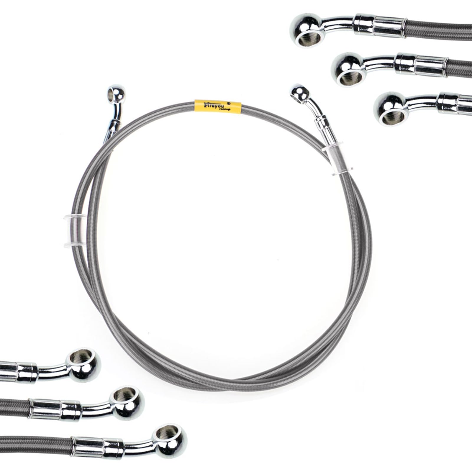 Motorcycle Brake Hose 400mm-2400mm AN3 Hydraulic DOT Line Cable 10mm 28° Banjo Pipe Line Braided Oil Hose Silver (1100mm)