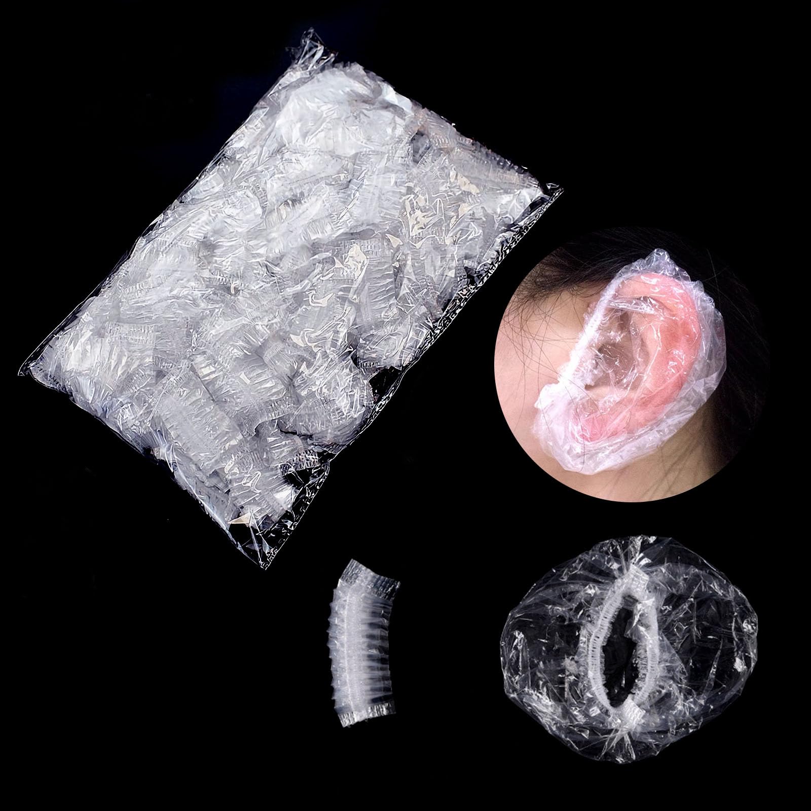 Ear Covers, Pack of 200, Disposable Ear Caps, Ear Covers, Hair Dyed, Ear Protection, One Size Fits Most, Unisex (200 Pieces, Clear) 200 Clear