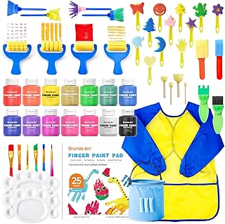 Shuttle Art 指絵の具 14色 53点セット 60ml 落書き帳 ブラシ パレット付 水性 洗える 子供用 フィンガーペインティング 手形・足形 アートコース 絵画ツール