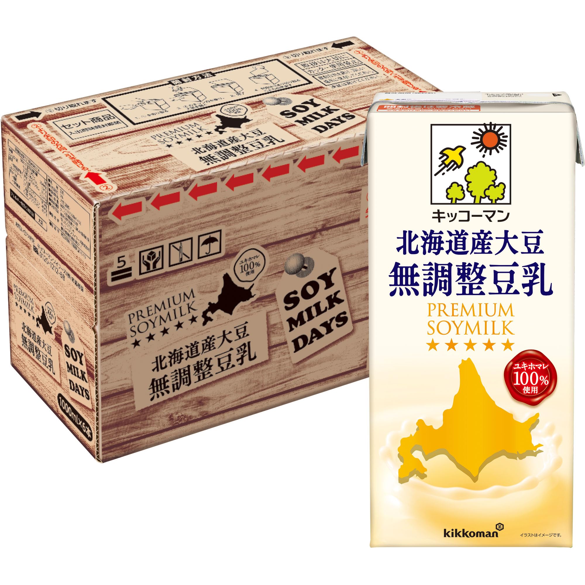 【Amazon.co.jp限定】Kikkoman Hokkaido-grown Soybean Unadjusted Soy Milk SOYMILK DAYS 1000 ml x 6 Bottles 1000 mL, 6 pieces