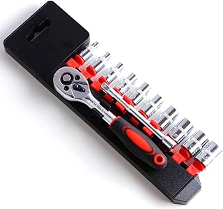 ホルダー付 ソケットレンチセット12点セット 差込角6.35mm(1/4") ラチェットレンチセット六角ソケット 車両整備 修理 自動車 バイク