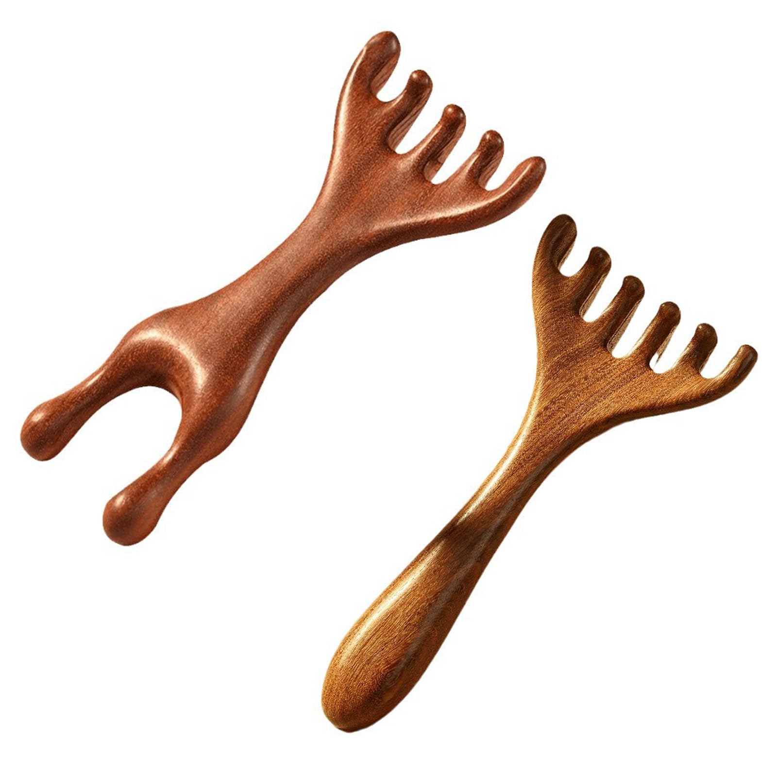Relaxing Head Care Comb, Sandalwood Comb, Half Moon Comb, Scalp Relax, Premium Natural Wood, Comfortable Press, Multi-functional, For Scalp, Face, Neck, Decollete (Double Head + Antler Sandalwood / 2 Pieces) Double Head + Antler Sandalwood/2 Pieces