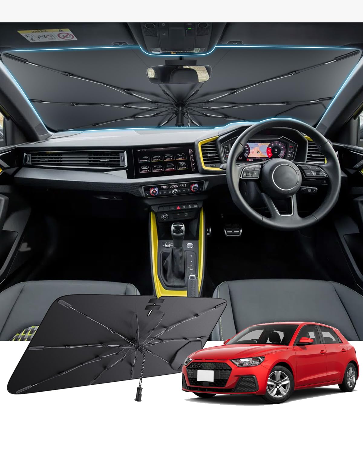 【GAFAT】アウディ 𝐀𝟏専用 サンシェード 傘式 2代目 GB型 2019年モデル~現行 パラソル a1 車用傘型サン シェ ード 吸盤 棒なし アウディ a1 gb カーシェード 傘 ワンタッチサンシェード フロントガラス用 引き紐傘柄 収納ポーチ付き 強化10本骨 バックミラー開き口 日よけ 折りたたみ 遮光 遮熱 UVカット 暑さ対策 コンパクトシェード アウディ・A1 2代目 GB型 2019年モデル~現行