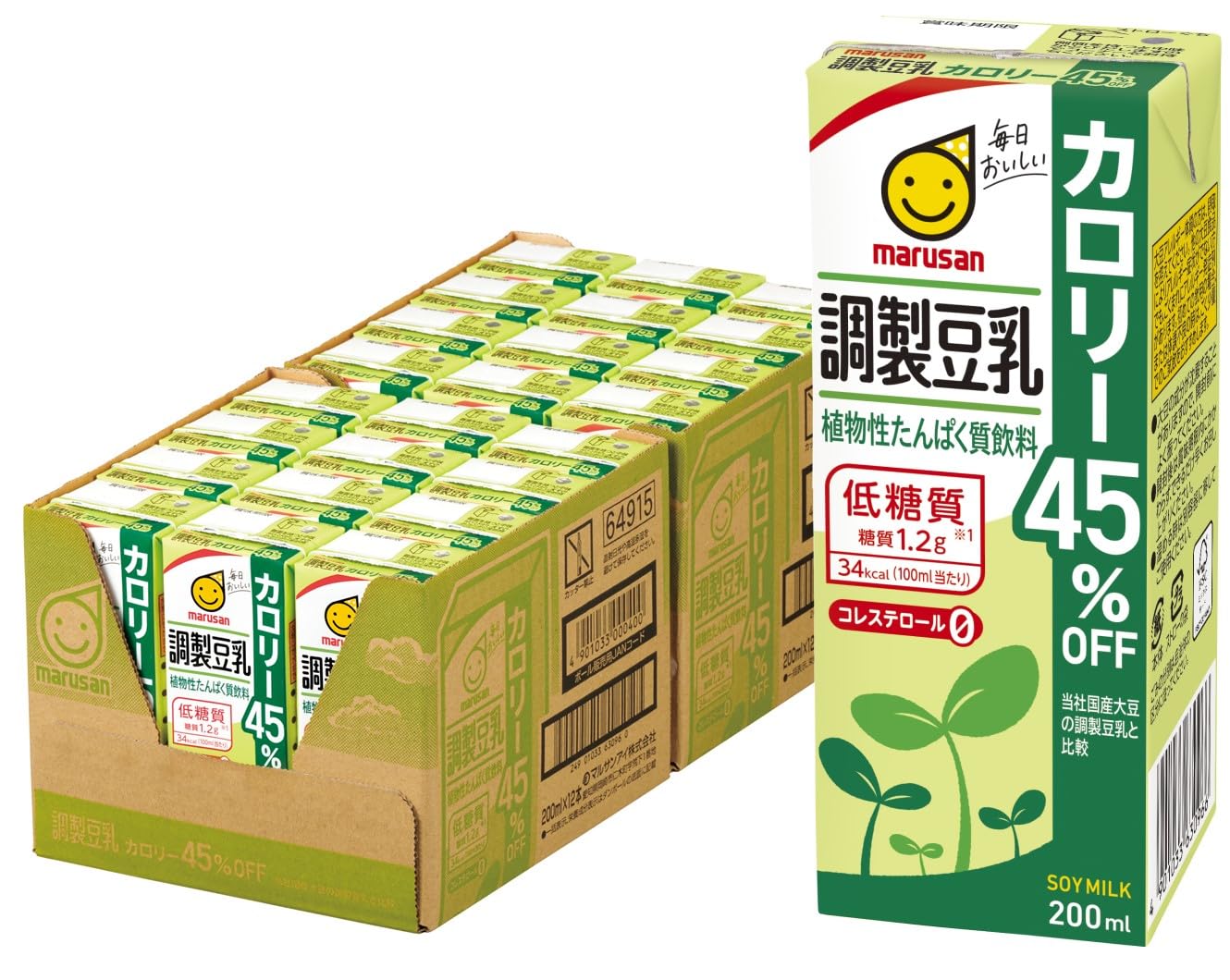 Marusan Prepared Soy Milk, 45% Reduced Calories, 200 ml x 24 bottles