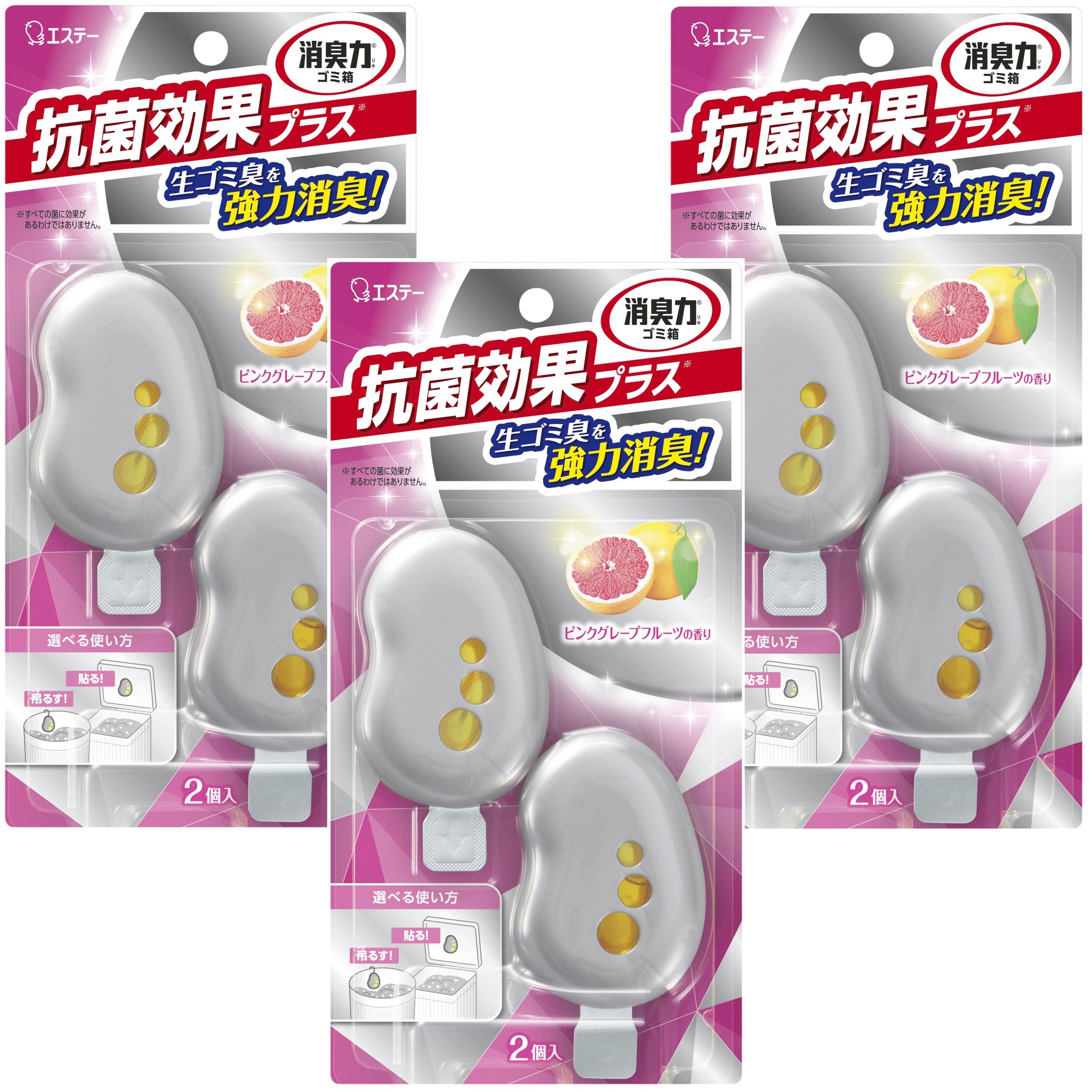 Deodorizing Power for Trash Can [Bulk Purchase] Antibacterial Plus Pink Grapefruit Deodorizing Power of Trash Cans Dual Purpose Type (Stick/Hang) 2 pieces × 3 packs Trash Can Deodorizer Deodorizer Air Antimicrobial effect plus 2個入×3個