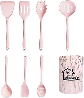 18点セット シリコンキッチン用品セット、キッチン用品 ストレージバケット付き、食器セット、調理器具 セット、キッチンツール (ピンク,8)