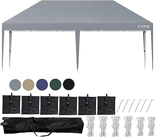 CYFIE タープテント 3m×3m/3m×6m(強化型!) サイドシート付 高さ3段階調節 扉と窓 uvカットワンタッチタープテント サンシェード 高耐水加工 日よけ 組立簡単 持ち運び便利 キャンプ/ピクニック/運動会/アウトドア/集会用/試合応援 収納ケース付き (グレー, 3m*6m (横幕なし))