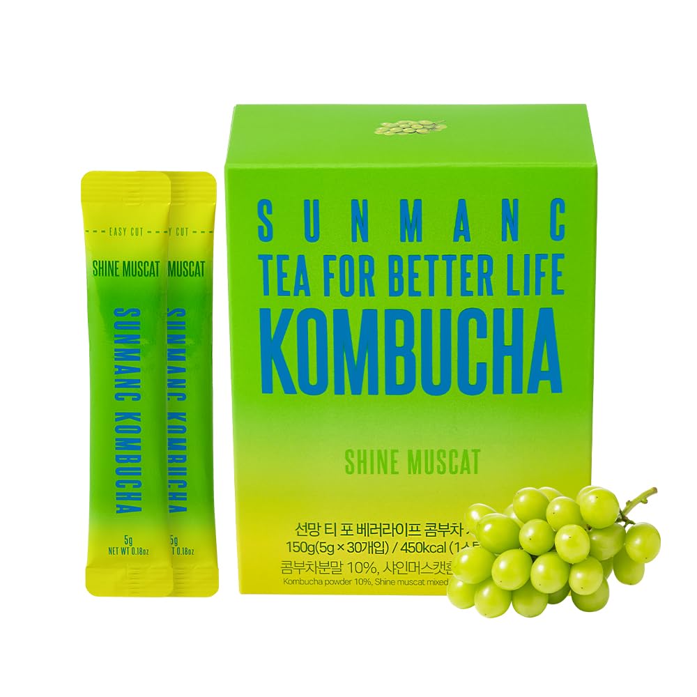Sunman Kombucha 0.2 oz (5 g) x 30 Packs, Kombucha Tea, Lactic Acid Bacteria, Zero Sugar, Non-Sugar, Korean Green Tea, Fermented Kombu Tea (Shine Muscat)