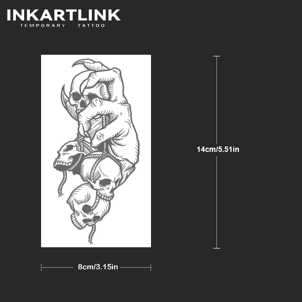 INKARTLINK Tattoo Tech 2-листовая средняя полупостоянная татуировка для взрослых, художественный дизайн, временная татуировка на 1-2 недели, водонепроницаемый, реалистичный внешний вид, отсутствие отражения (захват черепа), фото 4