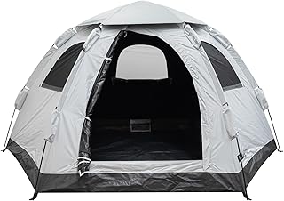 FIELDOOR 【完全遮光】 ワンタッチ テント ヘキサゴン型 【306cm×260cm】 収納バッグ付き 5人用 PUコーティング スクエア 簡単 遮熱 UVカット 耐水圧16,000mm ドーム 軽量 グラスファイバー フルクローズ キャンプ アウトドア 簡易 大型 日差し ダブルファスナー