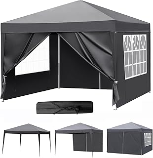 TOPAIM 3m×3m タープテント サイドシート4枚付き 大型イベント3段階高さ調節可能 耐水防水 UV カット日よけ 専用収納ケース付き キャンプ・遠足・花見・運動会・公園・建築現場・工事現場・屋外電気メンテナンス アウトドアイベント用品 (3mx3m/Gray)