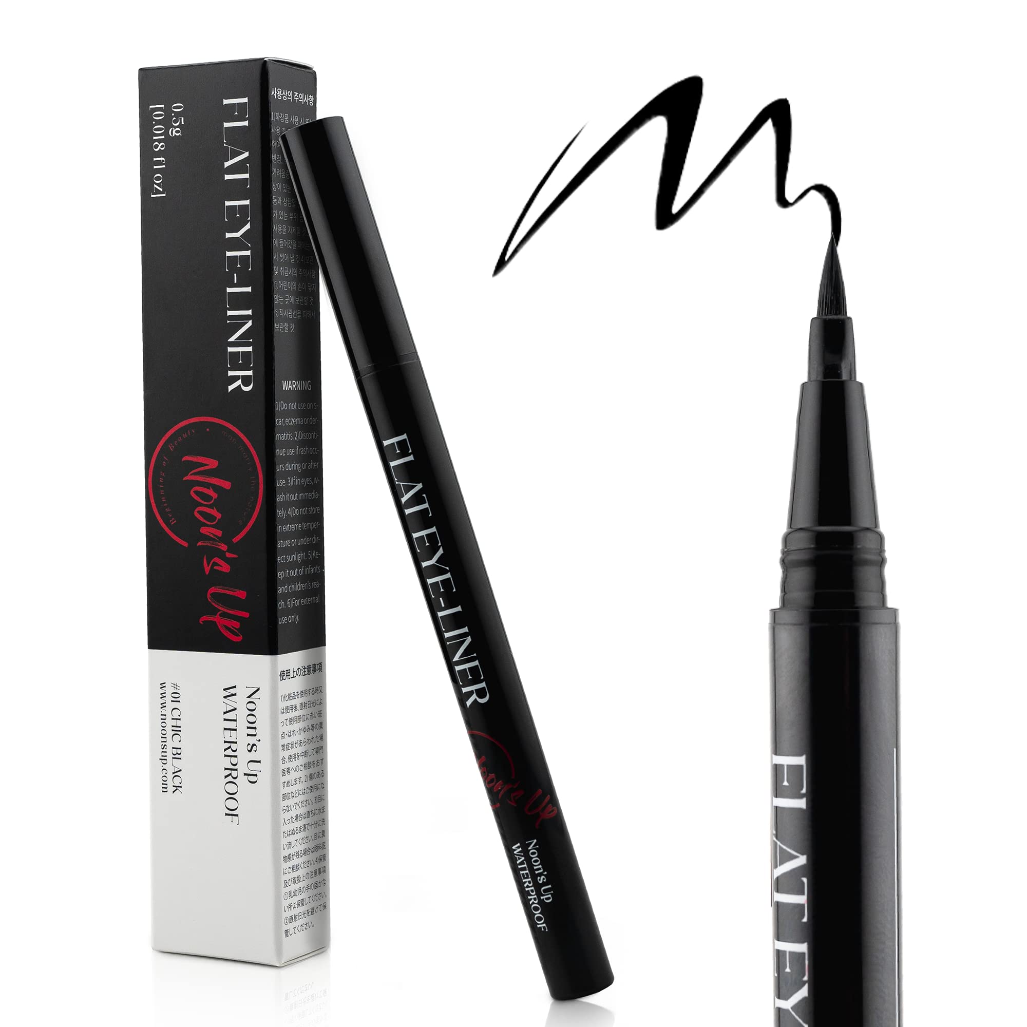NOON'S UP Flat Eyeliner Chic Black Quick Dry Waterproof Fineliner Multi Liner Ultra Slim & Bold Brush 0.5g Chic-Black