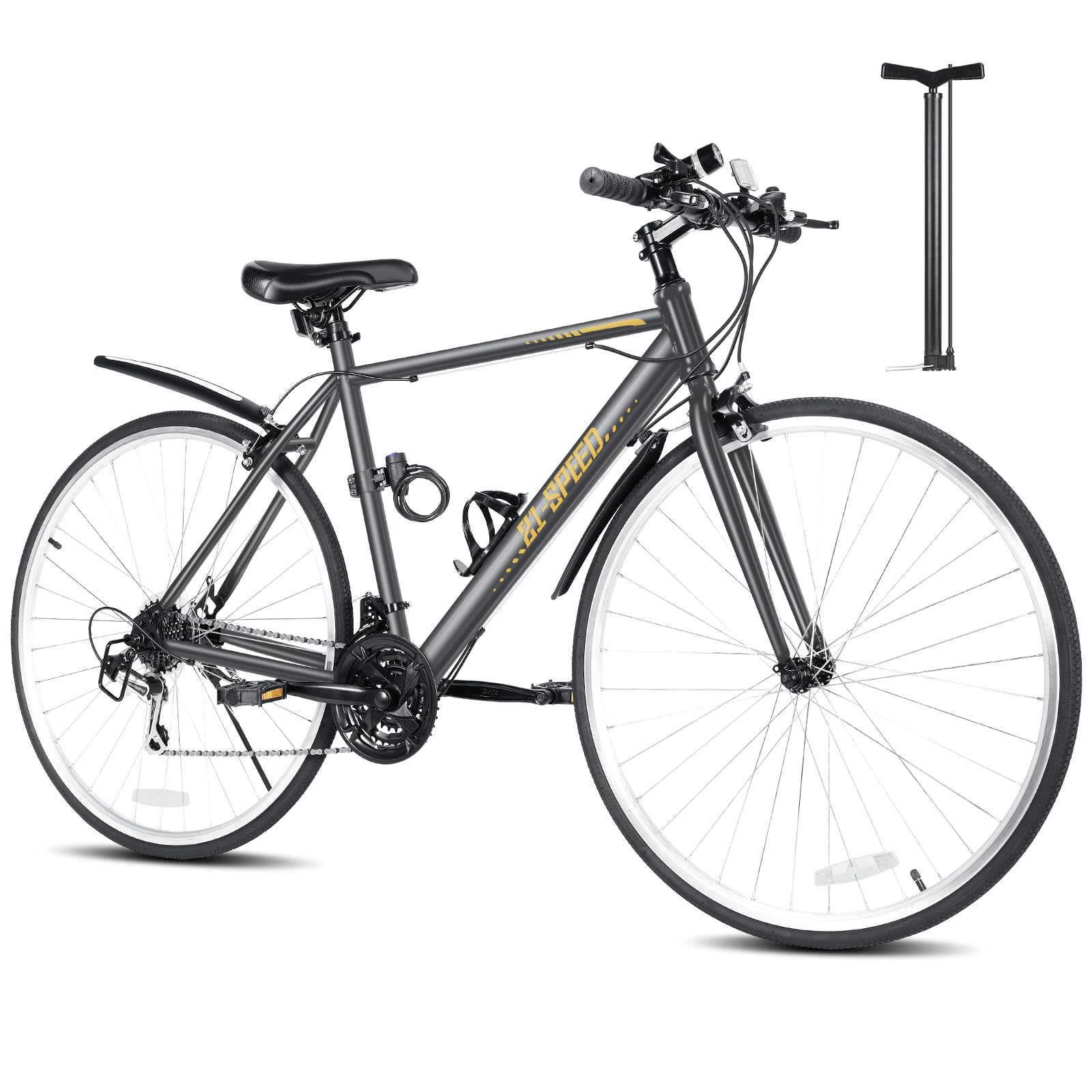 Mixiu Cross Bike, Shimano 21-Speed Bicycle, 700C 27-Inch Equivalent, High Carbon Steel Frame, Lightweight Cross Bike, Unisex, For Commuting to Work or School, Travel, City Riding, Mountain Bike gray