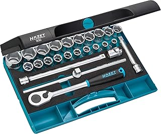 HAZET(ハゼット) 900 ソケットレンチセット 25点組 1/2インチ(12.5mm) 10-32mm 6角 クロムバナジウム鋼 ローレット加工 DIN/ISO規格適合 産業機械/自動車/建設機械整備用 プロ用 収納ケース付き ドイツ製