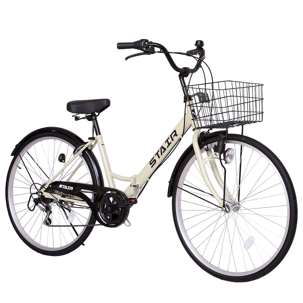 Folding City Cycle, Shimano 6-Speed Gear, 26 Inches, Front Basket Included, Bicycle, Dynamo Light, Rear Wheel Lock, Folding Function, City Cycle, School, Commute, Town Riding Ivory