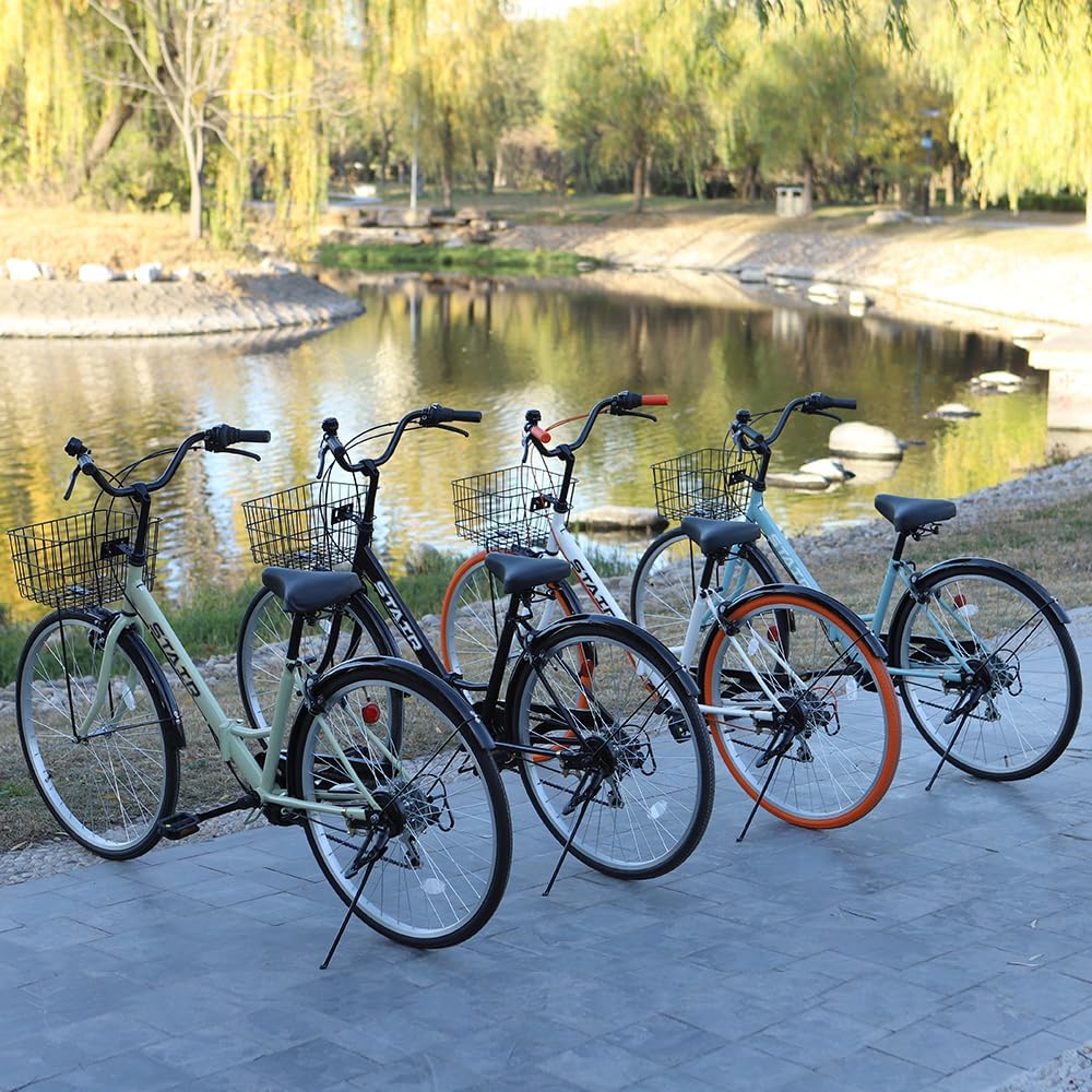 Складной городской велосипед, 6-ступенчатая передача Shimano, 26 дюймов, Передняя корзина в комплекте, Велосипед, Динамо-машина, Блокировка задних колес, Функция складывания, Городской велосипед, Для учебы, поездок на работу, Городская езда, Цвет слоновой кости, фото 3