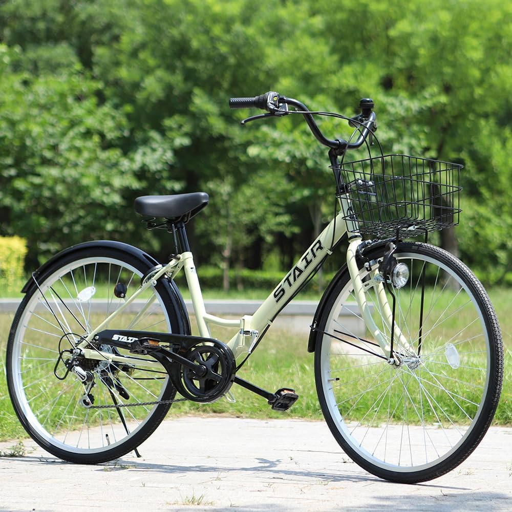 Складной городской велосипед, 6-ступенчатая передача Shimano, 26 дюймов, Передняя корзина в комплекте, Велосипед, Динамо-машина, Блокировка задних колес, Функция складывания, Городской велосипед, Для учебы, поездок на работу, Городская езда, Цвет слоновой кости, фото 8